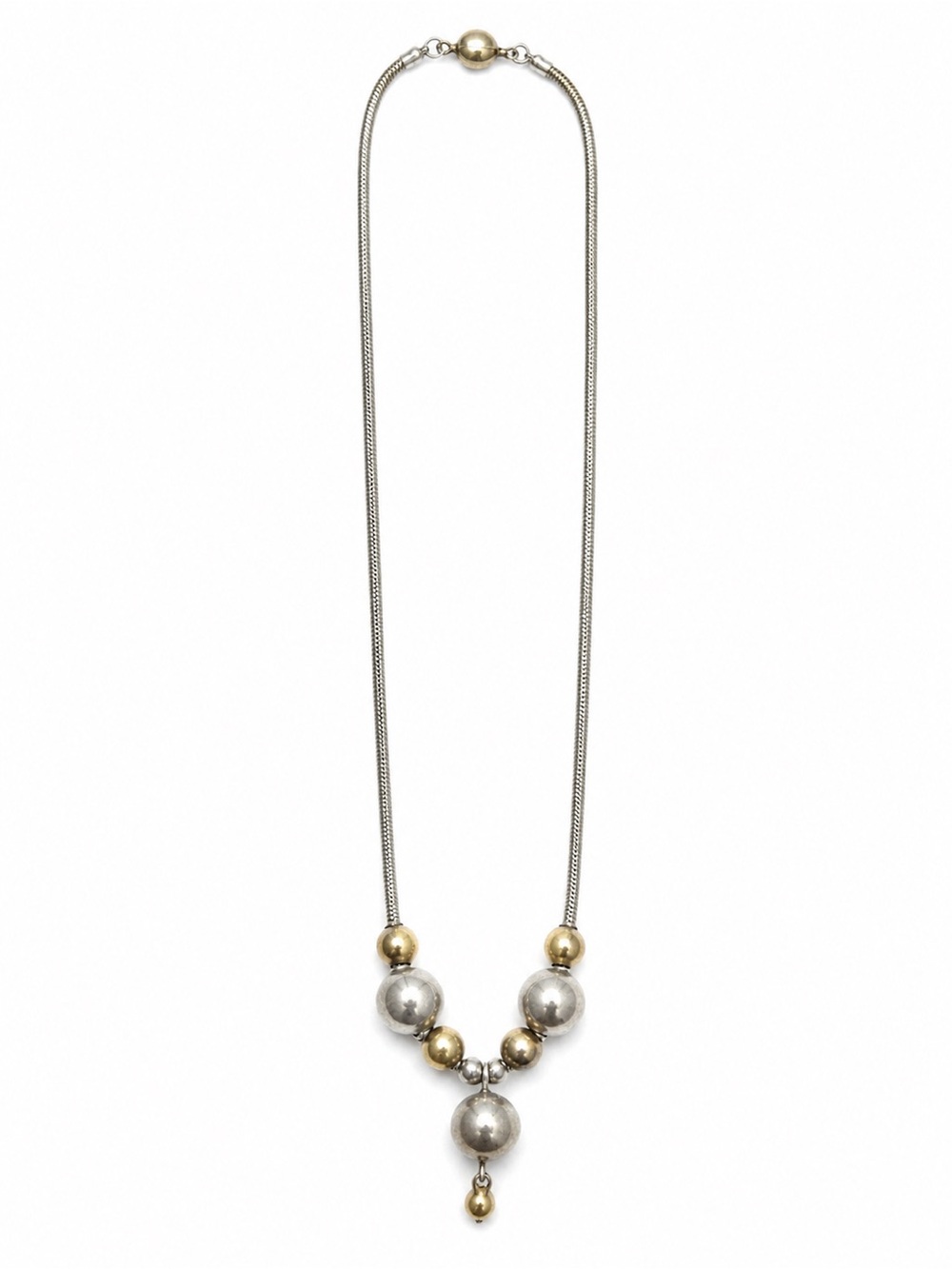 Vintage Silver & Gold -Tone Beaded Necklace
